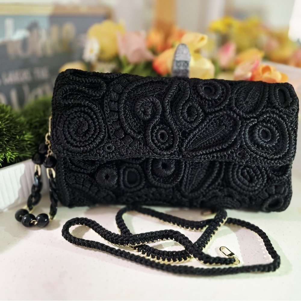 Chic Black Crochet Clutch